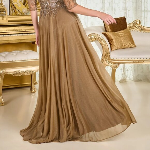 New Beads Embellished Maxi Mother Of Bride Beaded Gown w/ 3/4 Sleeves GL3786 - Picture 14 of 14
